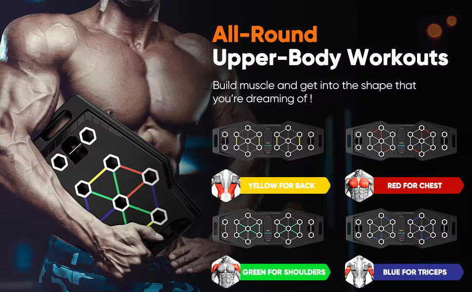 Flexfinity Foldable Push Up Board, 25-in-1 Multifunction Home Workout Equipment for Upper Body, Portable, Color-Coded Variations